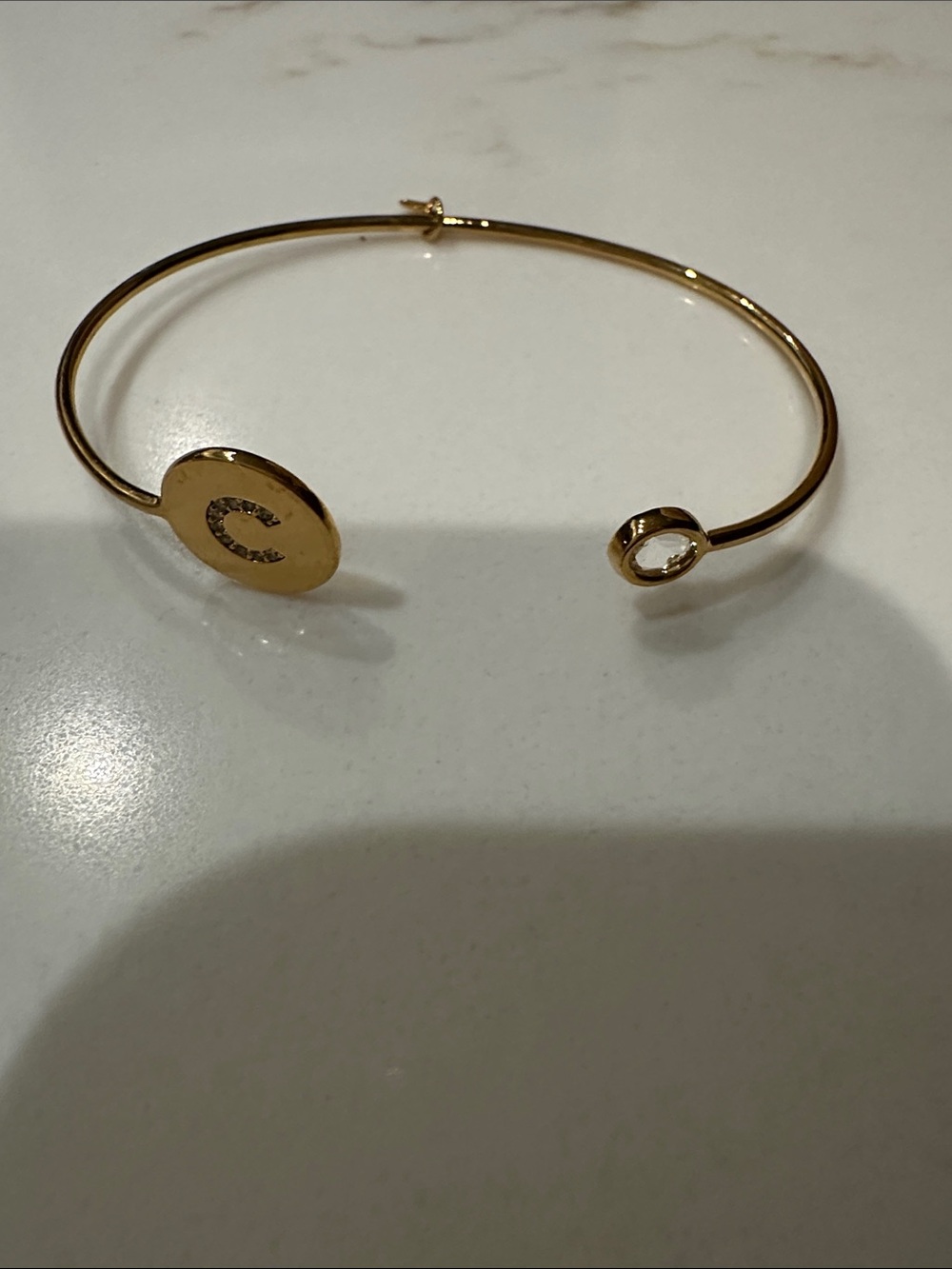 Gold Open Cuff “C” Bracelet with Pavé Accent